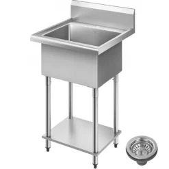 24” 18-Gauge Stainless Steel Single Bowl Freestanding Commercial Style Laundry Utility Sink