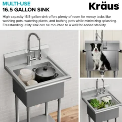 24” 18-Gauge Stainless Steel Single Bowl Freestanding Commercial Style Laundry Utility Sink