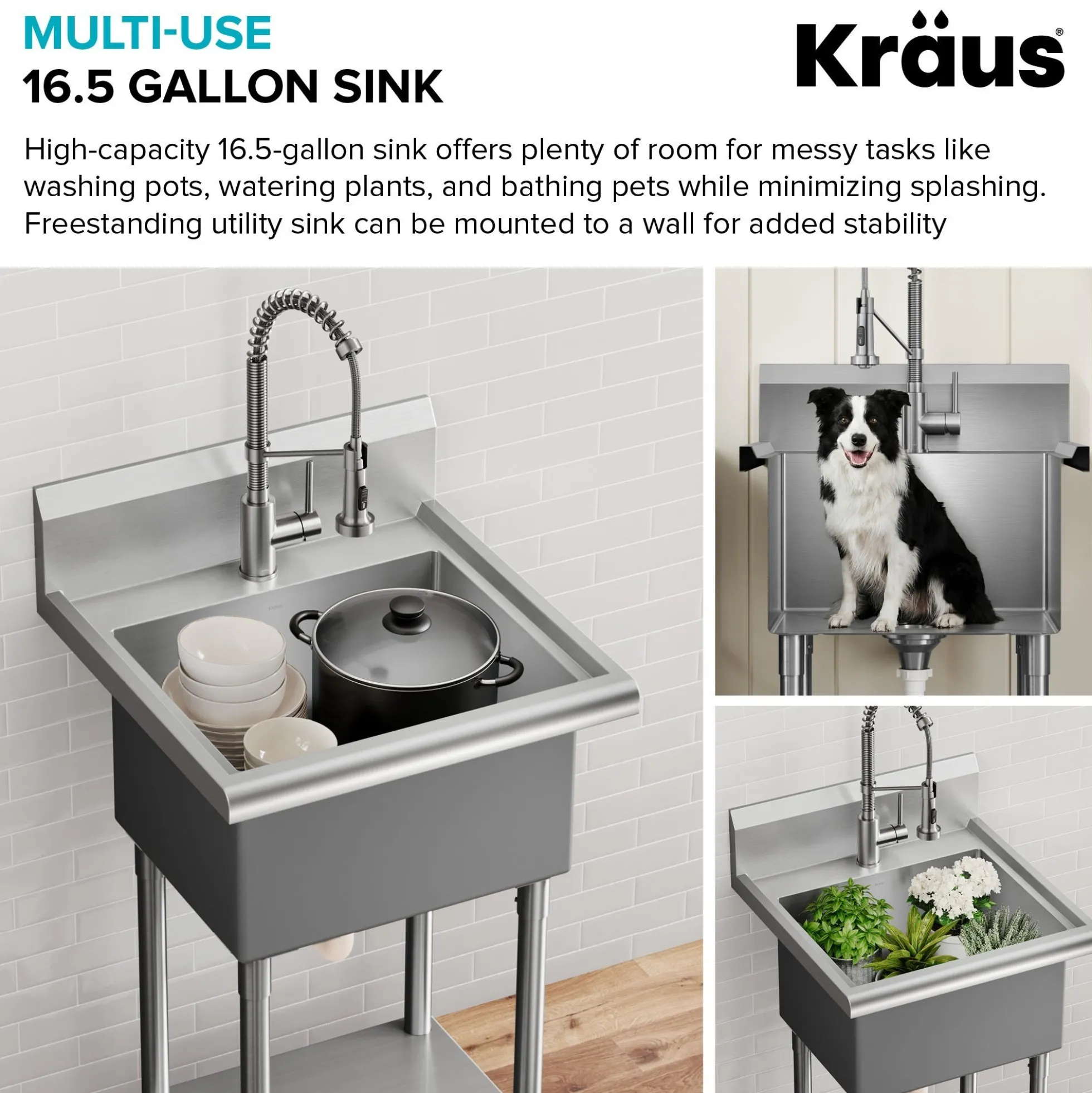 24” 18-Gauge Stainless Steel Single Bowl Freestanding Commercial Style Laundry Utility Sink