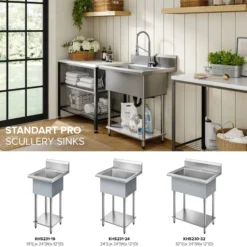 32” 18-Gauge Stainless Steel Single Bowl Freestanding Commercial Style Laundry Utility Sink