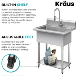 32” 18-Gauge Stainless Steel Single Bowl Freestanding Commercial Style Laundry Utility Sink
