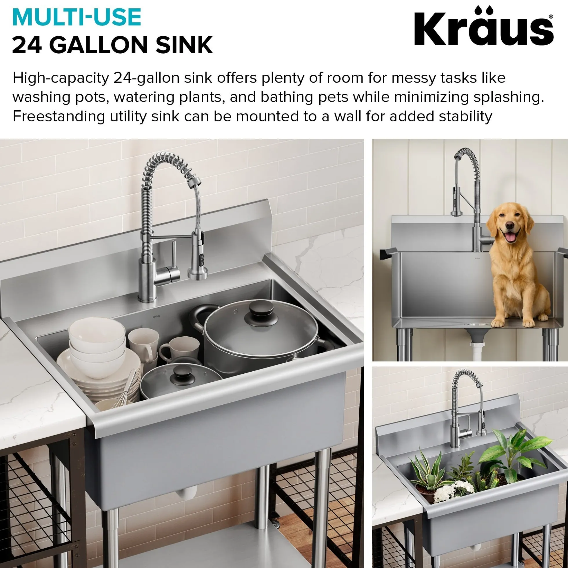 32” 18-Gauge Stainless Steel Single Bowl Freestanding Commercial Style Laundry Utility Sink