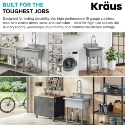 32” 18-Gauge Stainless Steel Single Bowl Freestanding Commercial Style Laundry Utility Sink