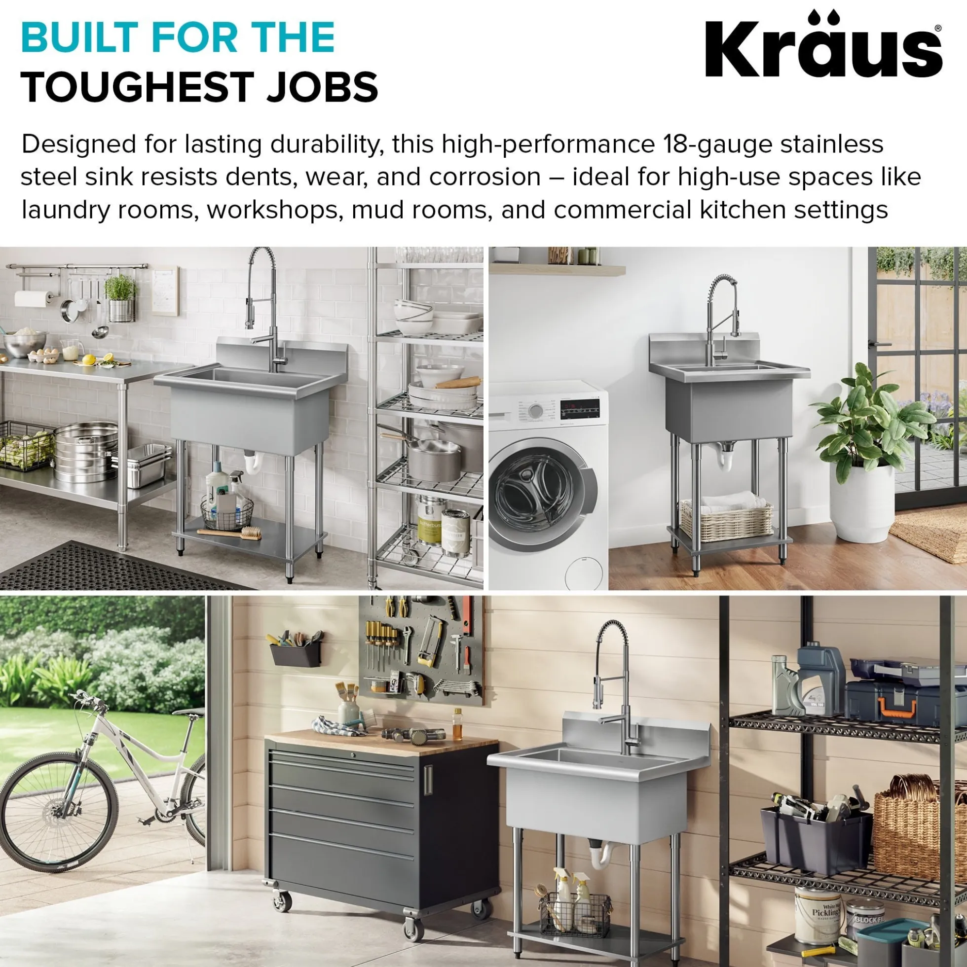 32” 18-Gauge Stainless Steel Single Bowl Freestanding Commercial Style Laundry Utility Sink