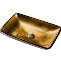 Gold Rectangular Glass Vessel 22" Bathroom Sink