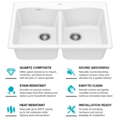 33” Granite Drop In / Undermount 50/50 Double Bowl White Kitchen Sink