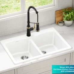 33” Granite Drop In / Undermount 50/50 Double Bowl White Kitchen Sink