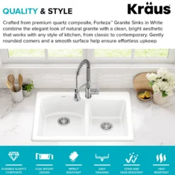 33” Granite Drop In / Undermount 60/40 Double Bowl White Kitchen Sink
