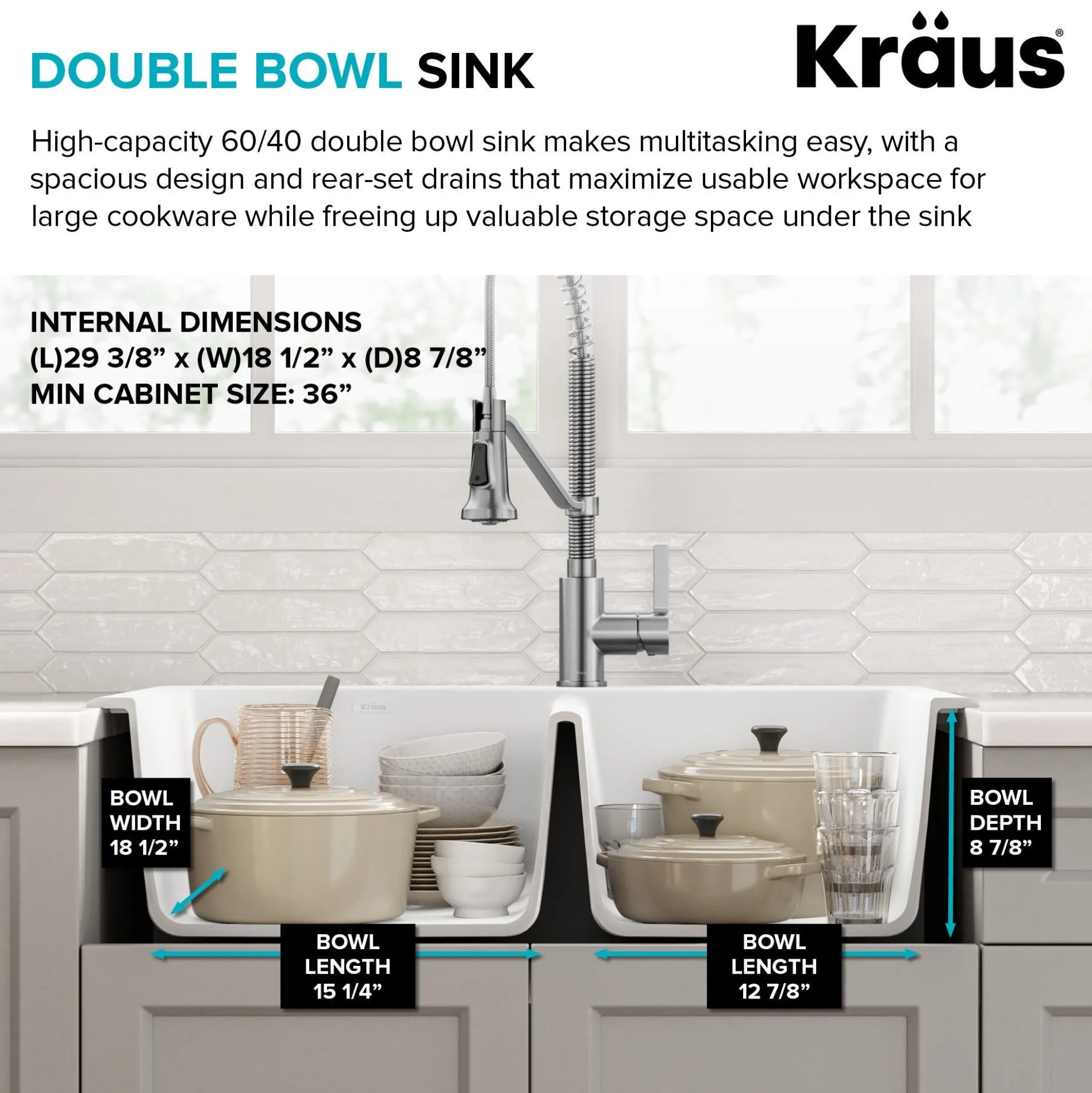 33” Granite Drop In / Undermount 60/40 Double Bowl White Kitchen Sink