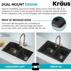 33” Granite Drop In / Undermount 60/40 Double Bowl White Kitchen Sink