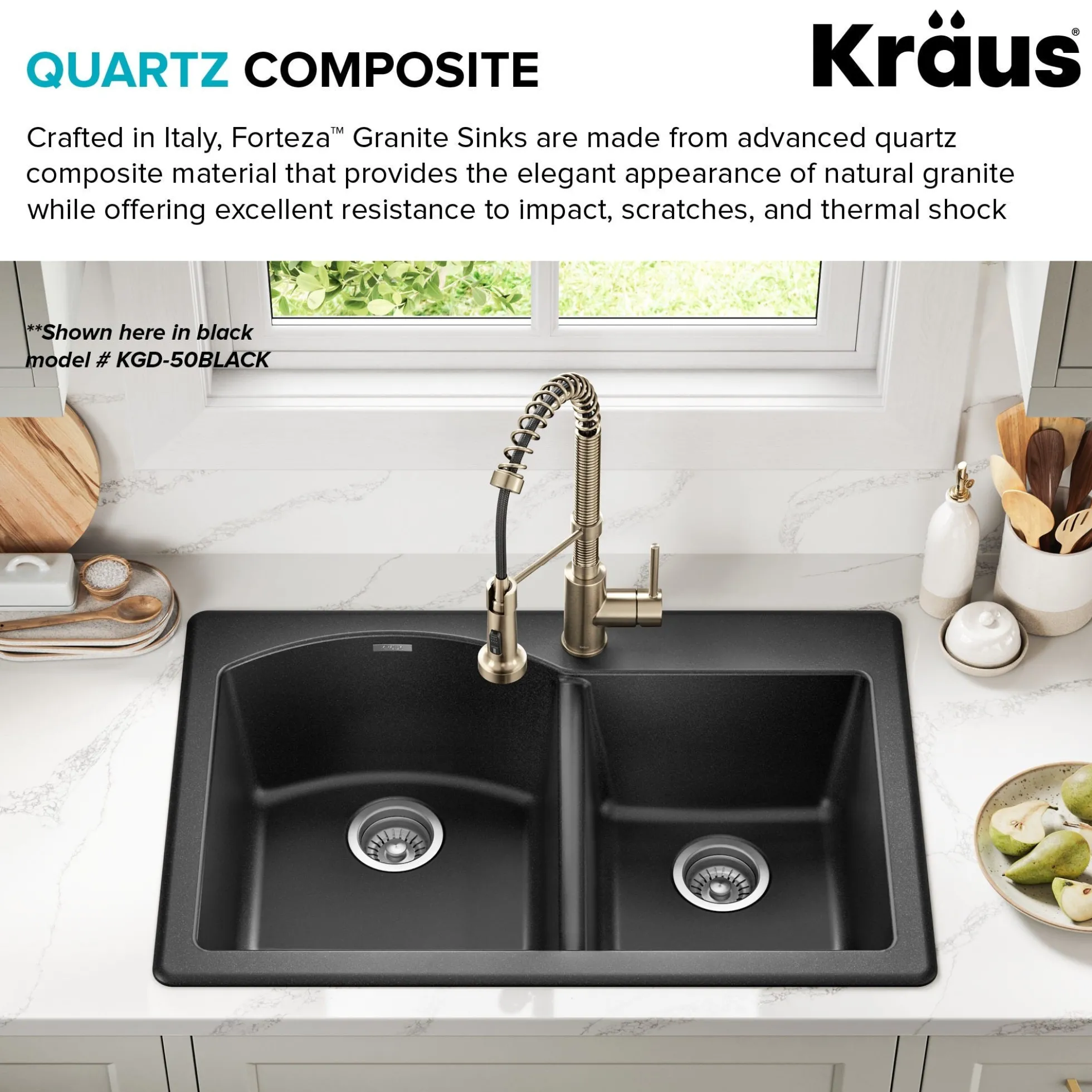33” Granite Drop In / Undermount 60/40 Double Bowl White Kitchen Sink