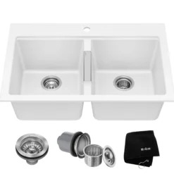 33” Granite Drop In / Undermount 50/50 Double Bowl White Kitchen Sink
