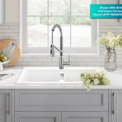 33” Granite Drop In / Undermount 50/50 Double Bowl White Kitchen Sink