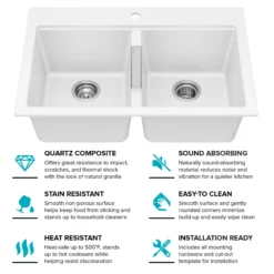 33” Granite Drop In / Undermount 50/50 Double Bowl White Kitchen Sink