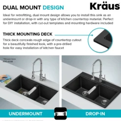 33” Granite Drop In / Undermount 50/50 Double Bowl White Kitchen Sink