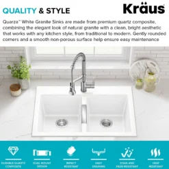 33” Granite Drop In / Undermount 50/50 Double Bowl White Kitchen Sink