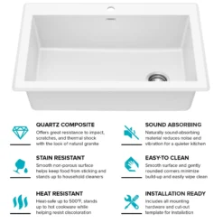33” Granite Drop In / Undermount Single Bowl White Kitchen Sink