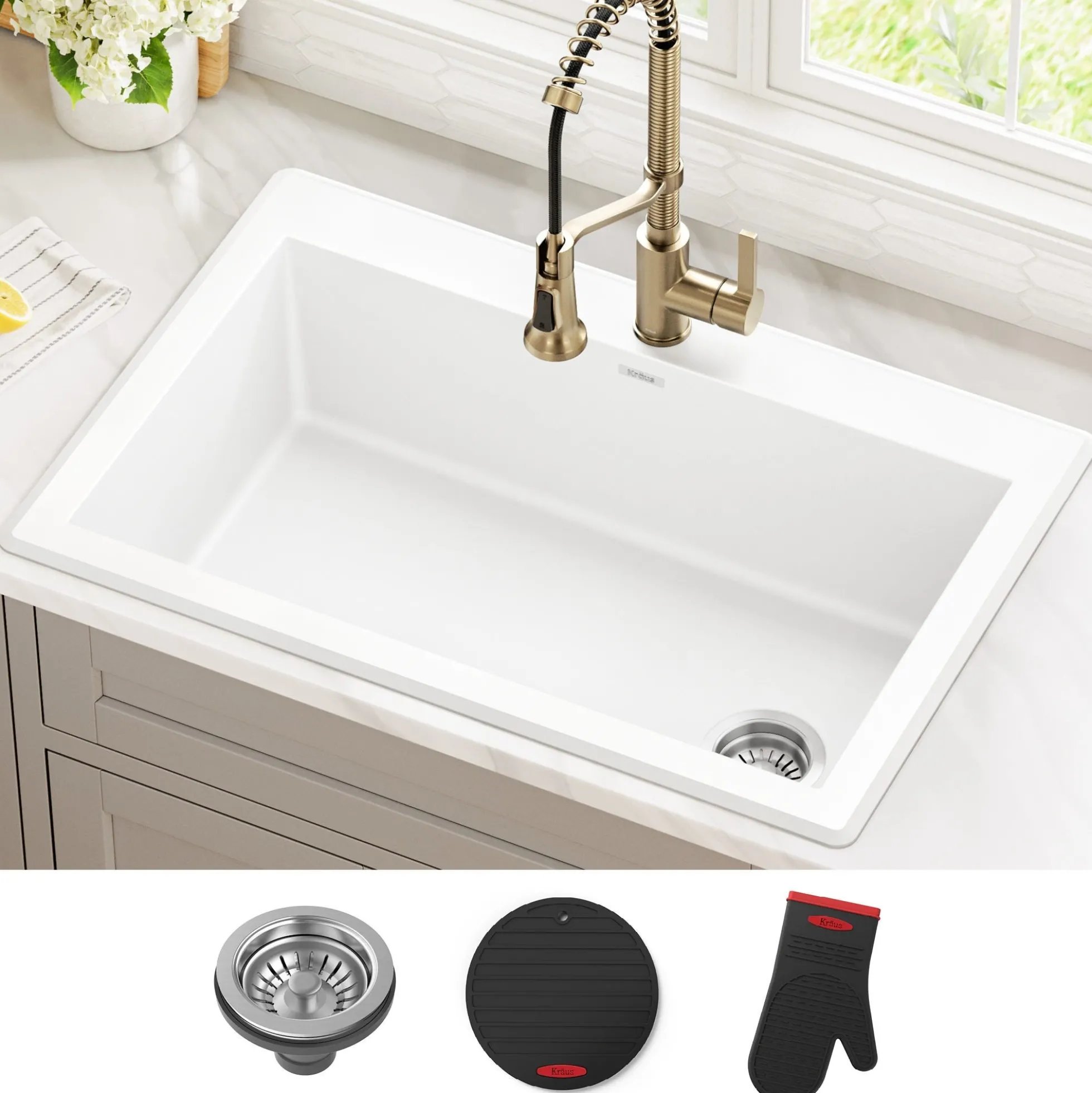 33” Granite Drop In / Undermount Single Bowl White Kitchen Sink