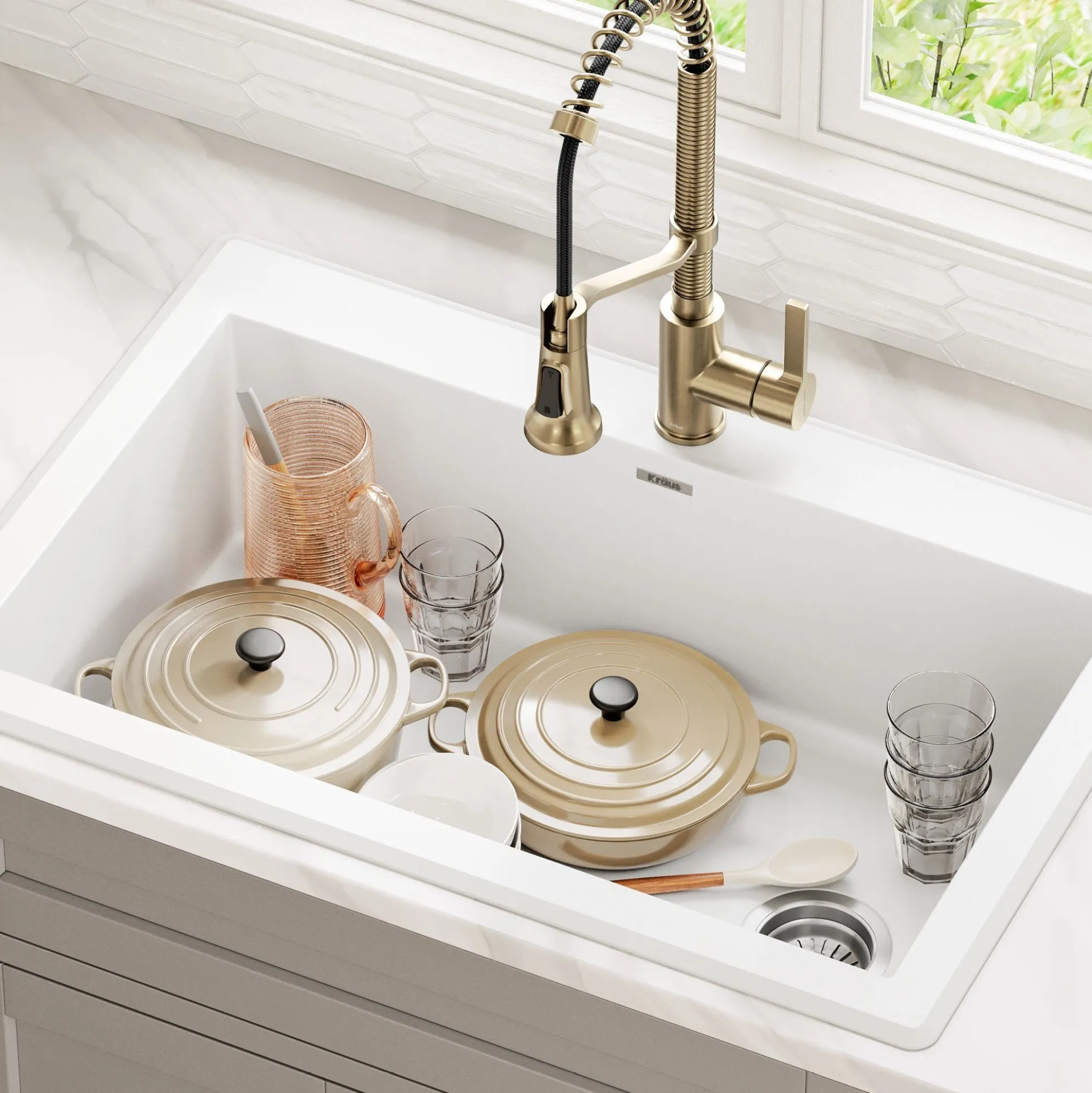 33” Granite Drop In / Undermount Single Bowl White Kitchen Sink