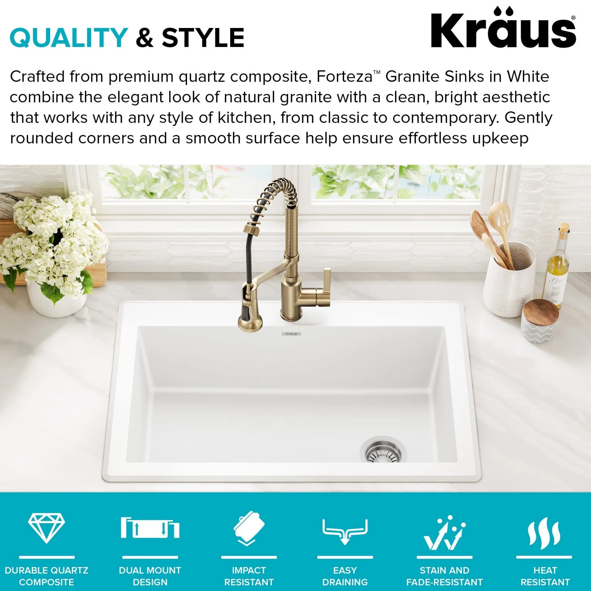 33” Granite Drop In / Undermount Single Bowl White Kitchen Sink