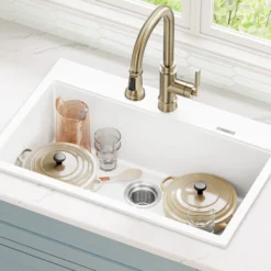 31” Granite Drop In / Undermount Single Bowl White Kitchen Sink