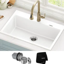 31” Granite Drop In / Undermount Single Bowl White Kitchen Sink