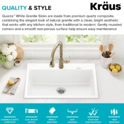 31” Granite Drop In / Undermount Single Bowl White Kitchen Sink