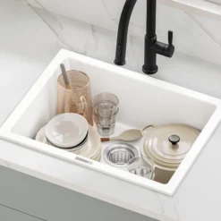 24” Granite Drop In / Undermount Single Bowl White Kitchen Sink