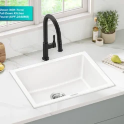 24” Granite Drop In / Undermount Single Bowl White Kitchen Sink