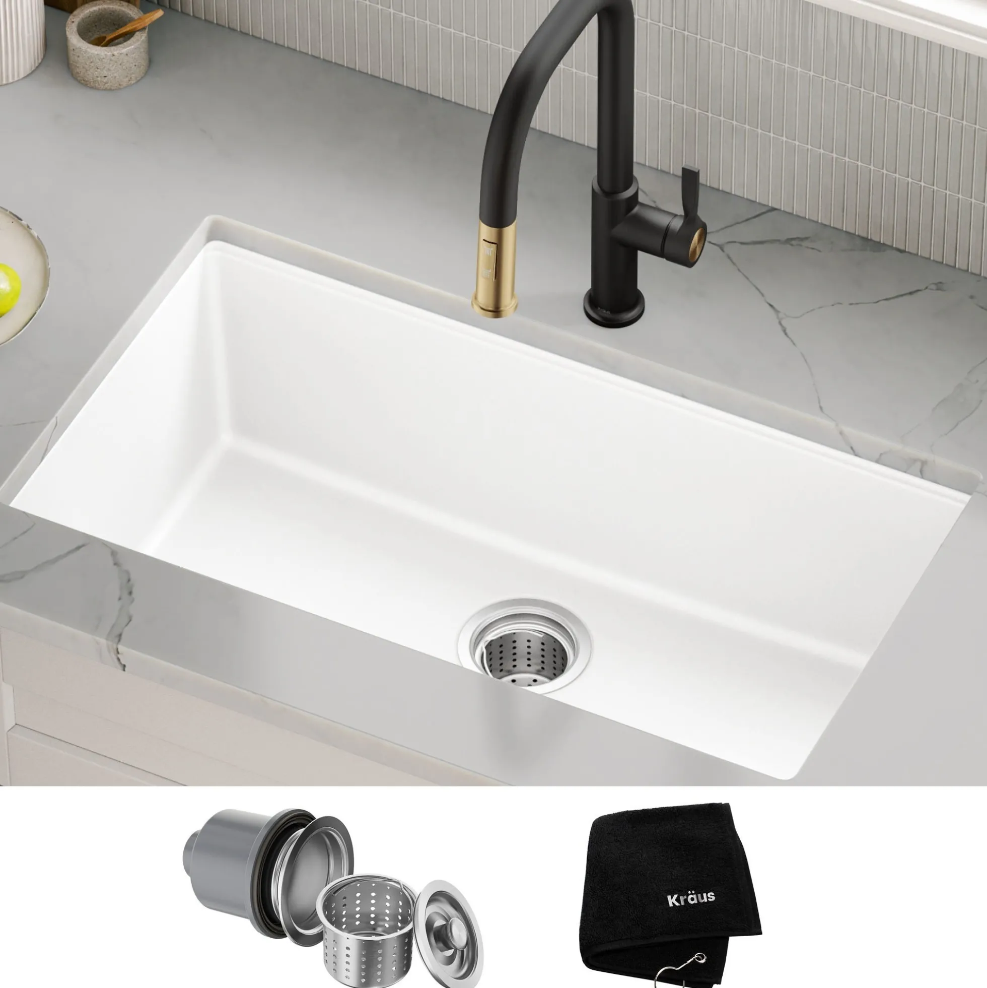 31” Granite Undermount Single Bowl White Kitchen Sink