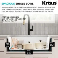 31” Granite Undermount Single Bowl White Kitchen Sink