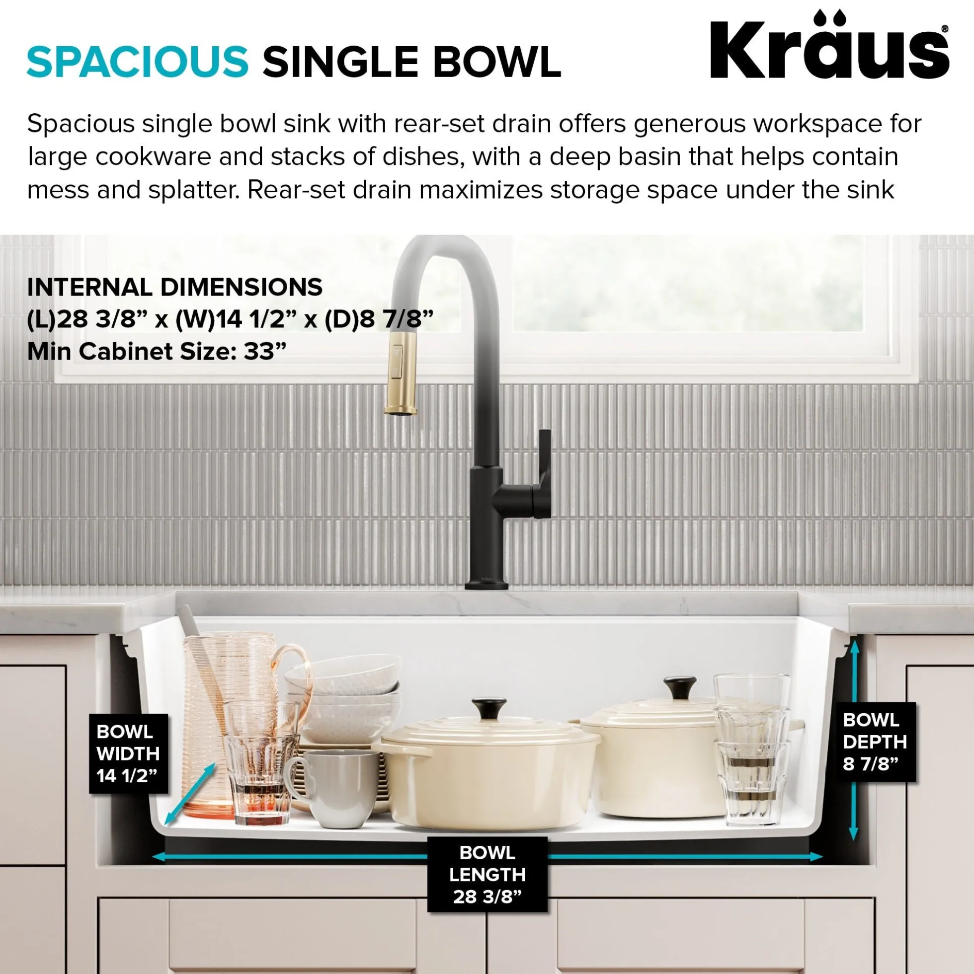 31” Granite Undermount Single Bowl White Kitchen Sink