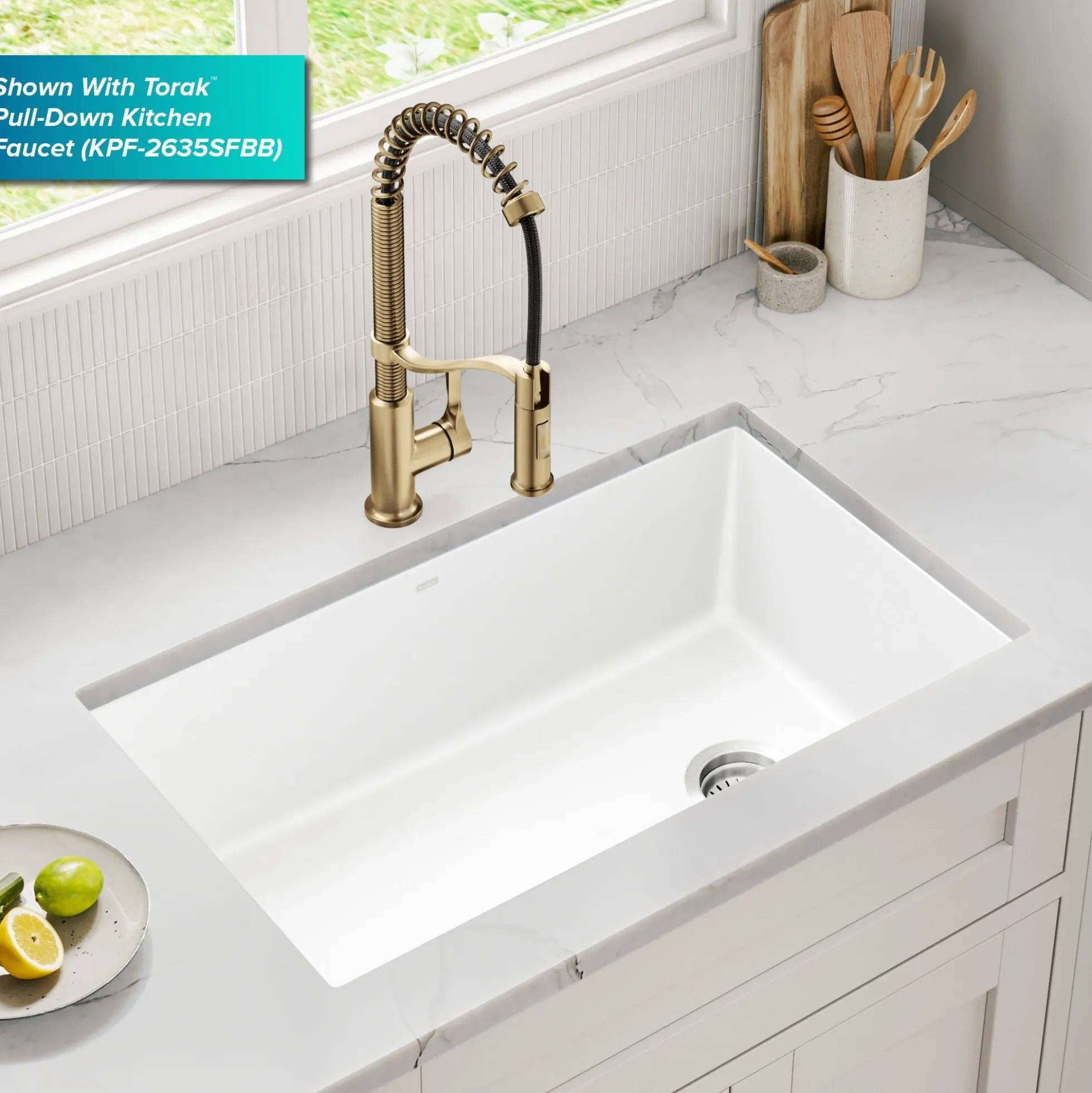 32” Granite Undermount Single Bowl White Kitchen Sink