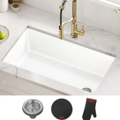 32” Granite Undermount Single Bowl White Kitchen Sink