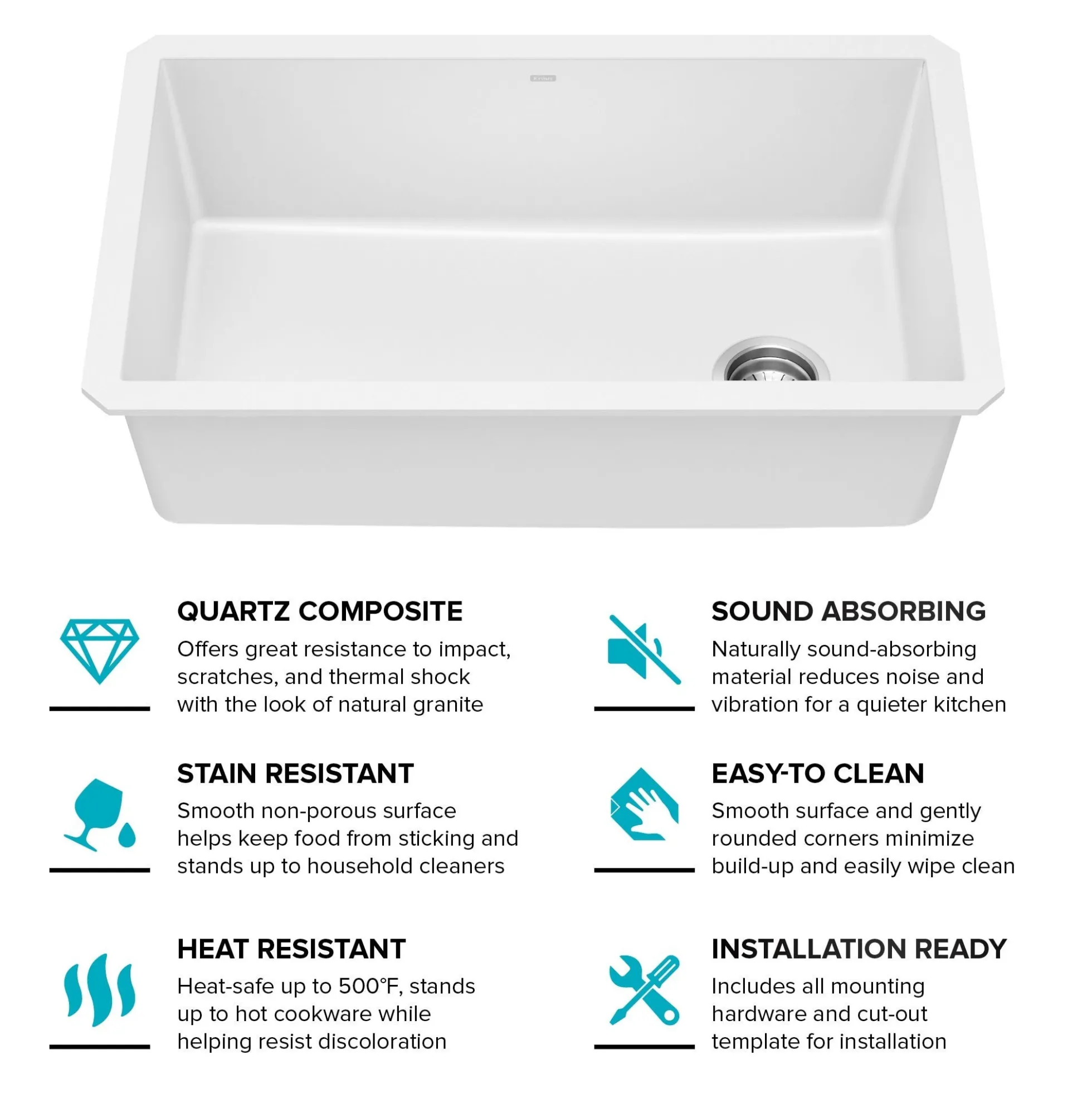 32” Granite Undermount Single Bowl White Kitchen Sink
