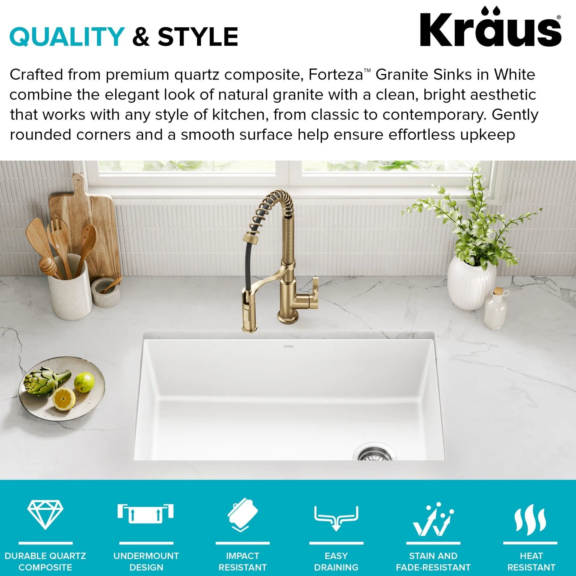 32” Granite Undermount Single Bowl White Kitchen Sink
