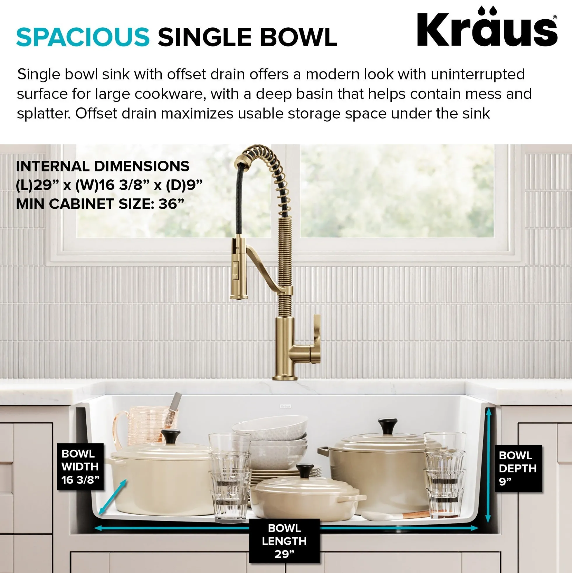 32” Granite Undermount Single Bowl White Kitchen Sink