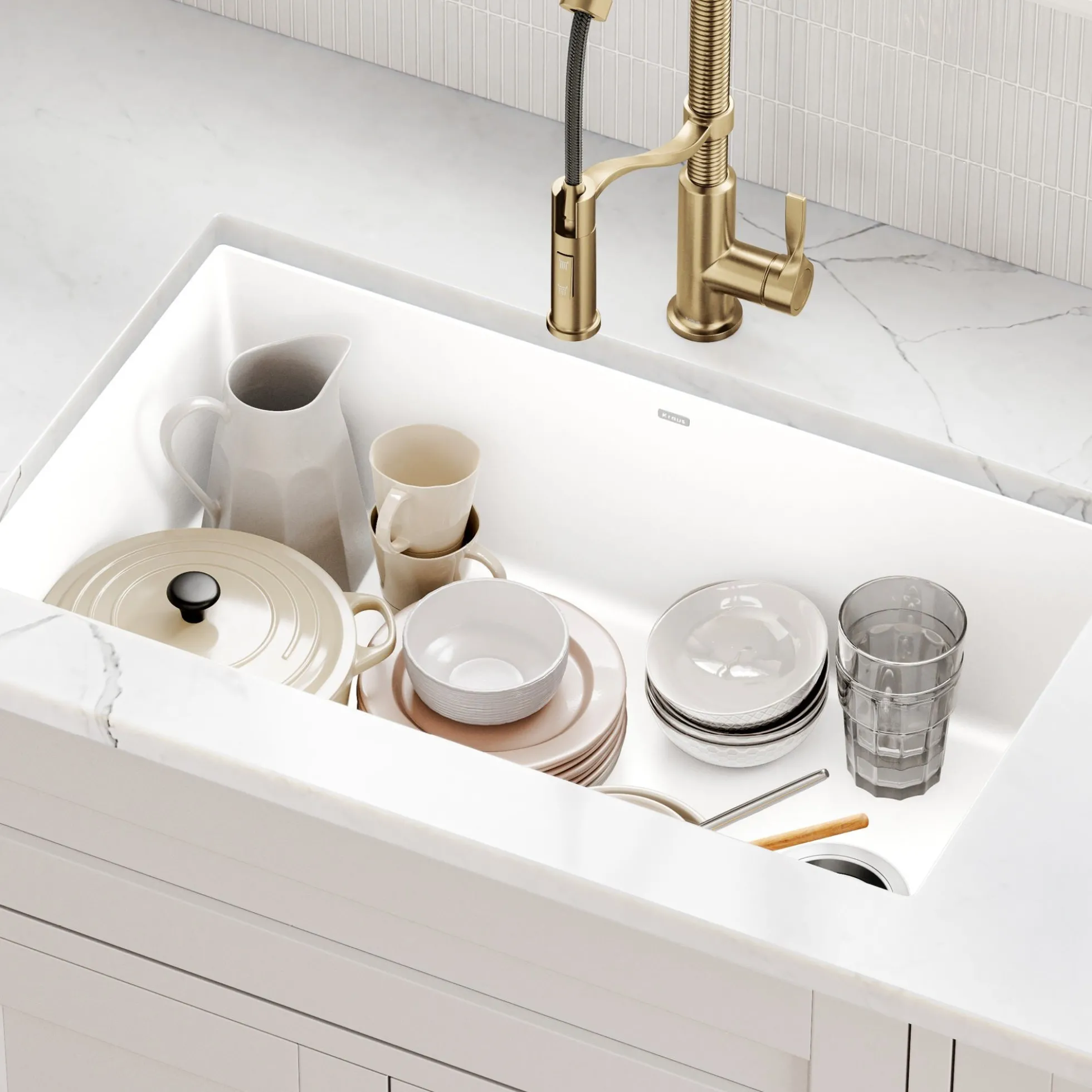 32” Granite Undermount Single Bowl White Kitchen Sink