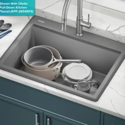 28” Granite Workstation Drop In Top Mount Single Bowl Kitchen Sink in Metallic Grey with Accessories
