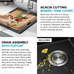 18” Granite Workstation Drop In Top Mount Single Bowl Kitchen Sink in Metallic Black with Accessories