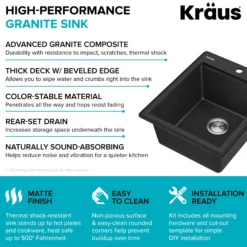 18” Granite Workstation Drop In Top Mount Single Bowl Kitchen Sink in Metallic Black with Accessories