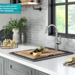 18” Granite Workstation Drop In Top Mount Single Bowl Kitchen Sink in Metallic Black with Accessories