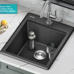 18” Granite Workstation Drop In Top Mount Single Bowl Kitchen Bar Sink in Metallic Grey with Accessories