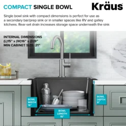 18” Granite Workstation Drop In Top Mount Single Bowl Kitchen Bar Sink in Metallic Grey with Accessories