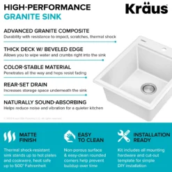 18” Granite Workstation Drop In Top Mount Single Bowl Kitchen Bar Sink in White with Accessories