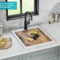 18” Granite Workstation Drop In Top Mount Single Bowl Kitchen Bar Sink in White with Accessories
