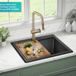 25” Granite Workstation Drop In Top Mount Single Bowl Kitchen Sink in Metallic Black with Accessories