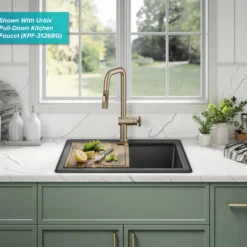 25” Granite Workstation Drop In Top Mount Single Bowl Kitchen Sink in Metallic Black with Accessories