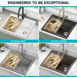 25” Granite Workstation Drop In Top Mount Single Bowl Kitchen Sink in Metallic Black with Accessories