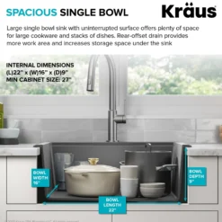 25” Granite Workstation Drop In Top Mount Single Bowl Kitchen Sink in Metallic Black with Accessories